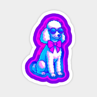 Retro Vaporwave Poodle – Neon 80s Dog with Sunglasses & Bow Magnet
