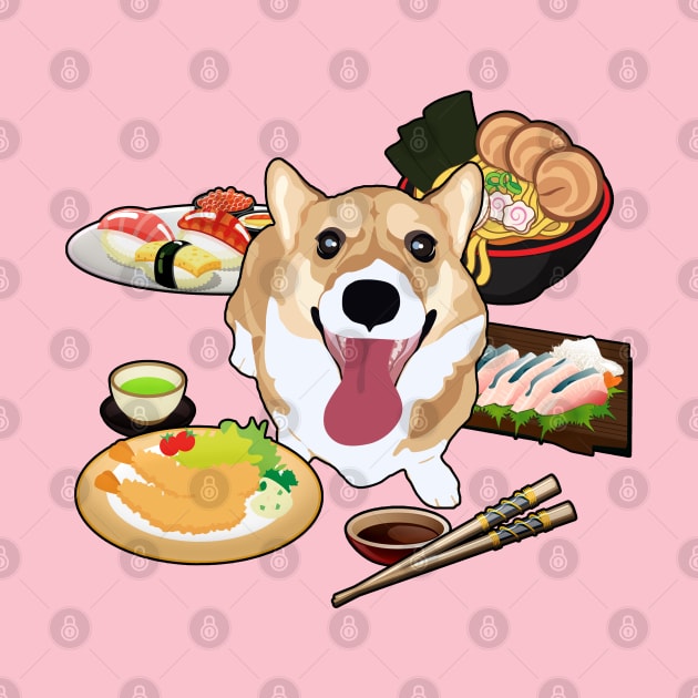 Japanese Food Corgi by MaplewoodMerch