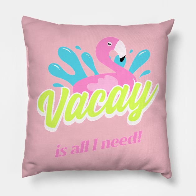 flamingo Summer Summertime Vacay Vacation Pillow by Tip Top Tee's