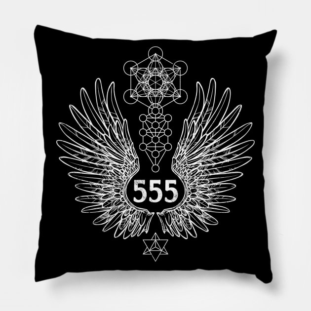 Angel Number 555 Sacred Geometry Pillow by LadyMoldavite