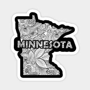 Mandala art map of Minnesota with text in white Magnet