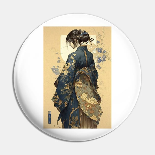 Sapphire Blue Kimono Pin by ArtNouveauChic