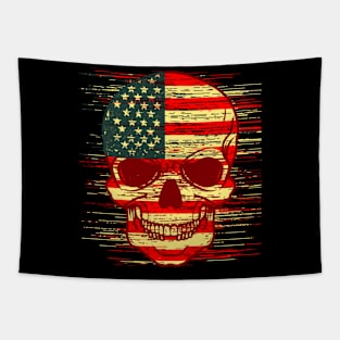 Skull America Glitch Tapestry