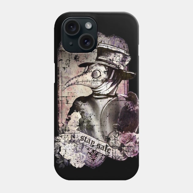 Plague Doctor Say "stay safe" vintage purple Edit Phone Case by Collagedream