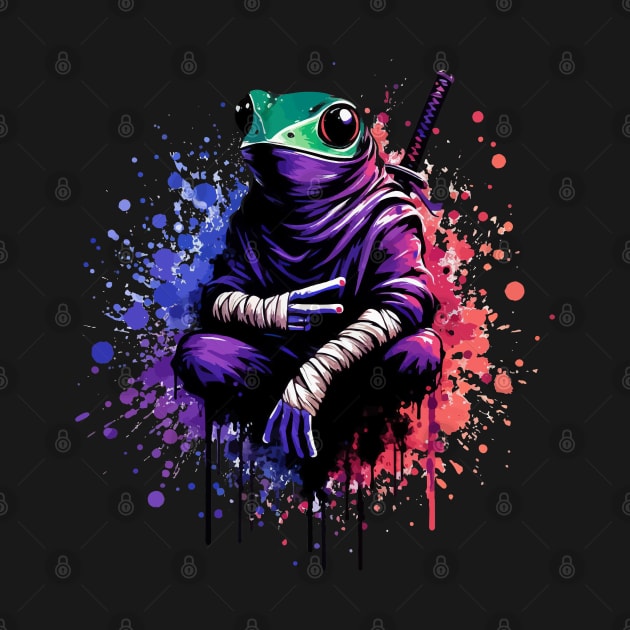 Cool Ninja Samurai Frog Ink Splash by TomFrontierArt