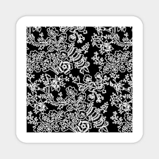 Simple Line Contour Black And White Floral Magnet