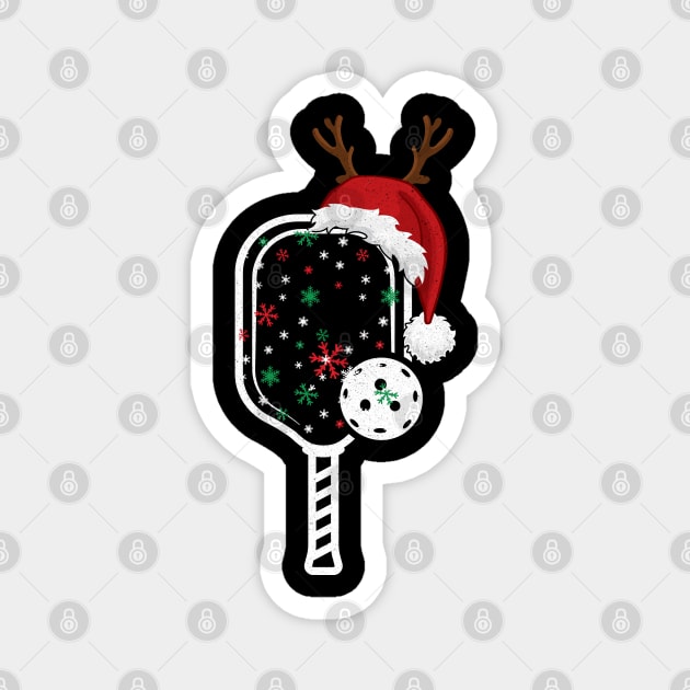 Funny Christmas Pickleball Player Reindeer Santa Hat Paddleball, Pickleball Christmas Family Matching Magnet by Nisrine