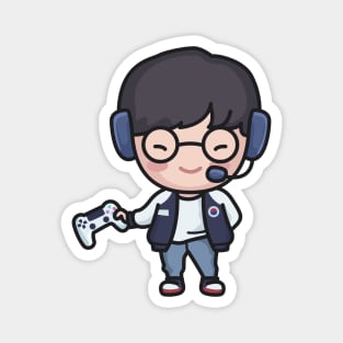 Cute Korean Gamer Kid Cartoon Magnet