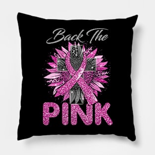 Back The Pink Breast Cancer Pink Ribbon Sunflower Pillow