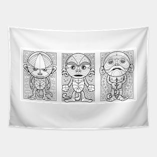 Three Monkeys (black & white) Tapestry