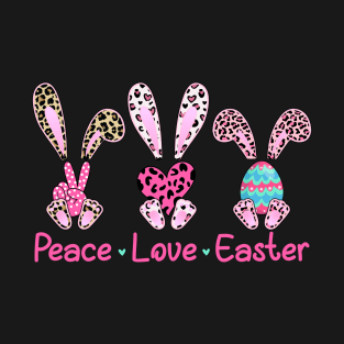 Leopard Peace Love Easter Bunny Rabbit Easter Day T-Shirt
