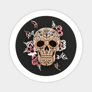 Skull Design With Flowers Magnet