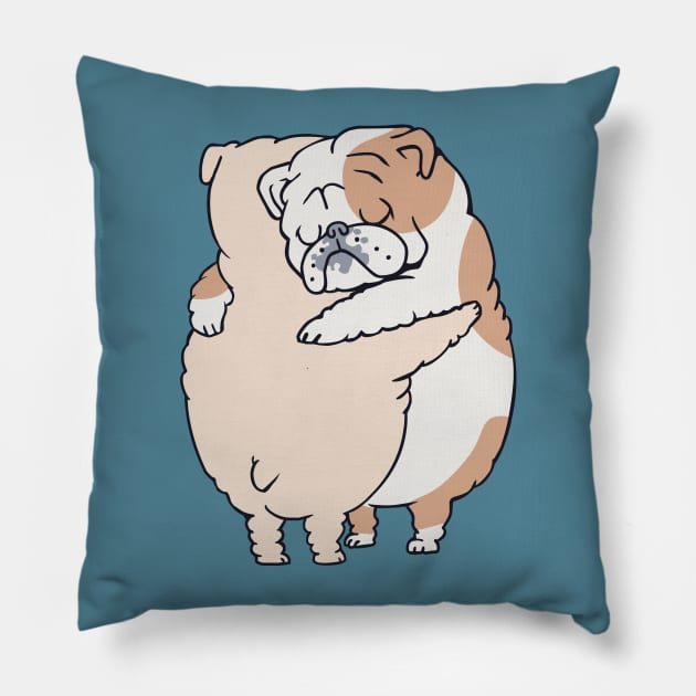 English Bulldog Hugs Pillow by huebucket