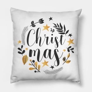 Christmas badge with quotes and golden ornaments Pillow