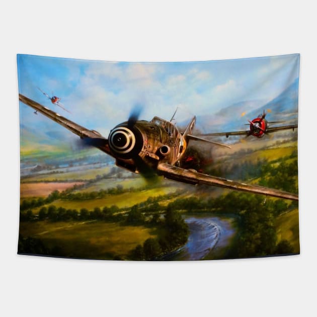 Bf109 Down Tapestry by Aircraft.Lover