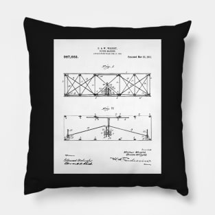 Wright Brothers Plane Patent - Aviation Art - Black And White Pillow