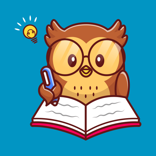 Cute Owl Writing On Book With Pen by Catalyst Labs