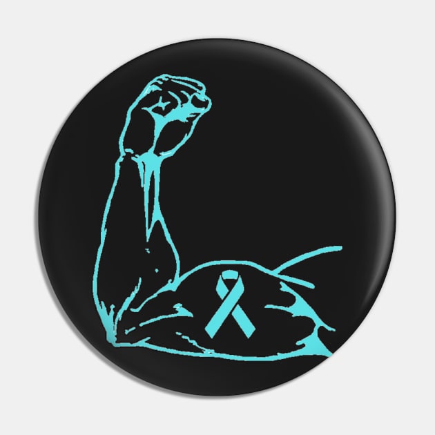 Flexed arm with Teal Awareness Ribbon Pin by CaitlynConnor