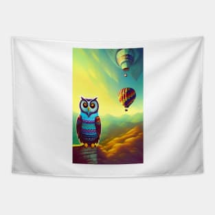 Owl And Hot Air Balloons Tapestry