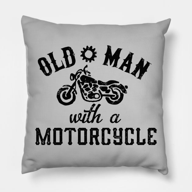 Old Man With a Motorcycle Pillow by artlahdesigns