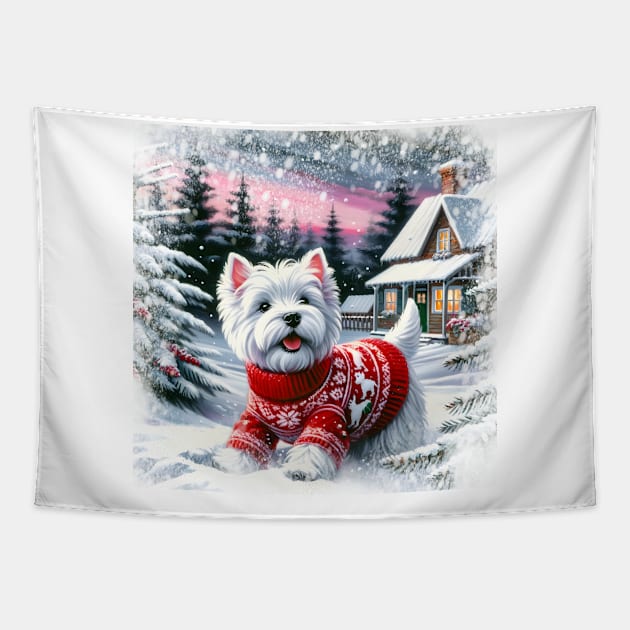 Christmas West Highland White Terrier Tapestry by OddHouse