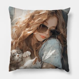 Girl sleeping with cats Pillow