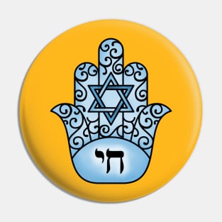 Blue Hamsa Chai Sign Pin