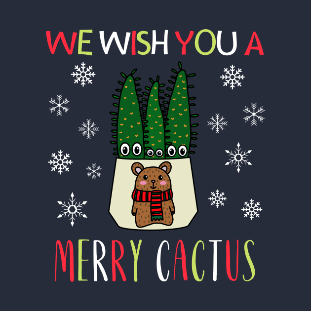 We Wish You A Merry Cactus - Eves Pin Cacti In Christmas Bear Pot by DreamCactus