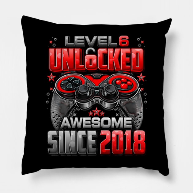 Level 6 Unlocked Awesome Since 2018 6Th Birthday Kids Gaming Pillow by Zoe Hill Autism