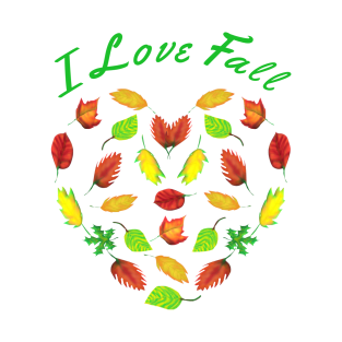 I Love Fall. Heart Made of Autumn Leaves for Nature Lovers. (White Background) T-Shirt