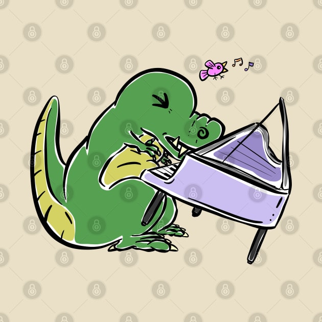 Piano Player Tyrannosaurus Dinosaur Dino Cartoon Cute Character by Squeeb Creative