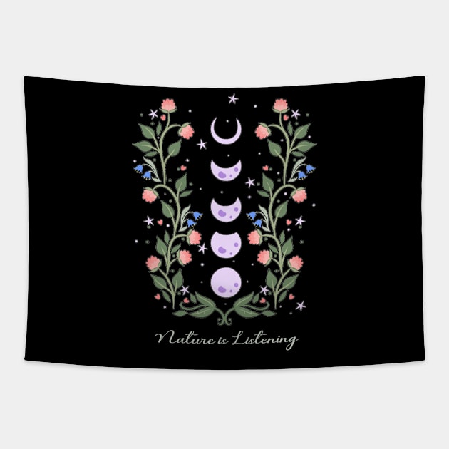 Nature is listening flowers phases moon Tapestry by letnothingstopyou