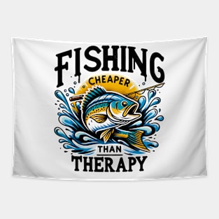 Fishing Cheaper than therapy Funny Quote Hilarious Sayings Humor Gift Tapestry