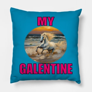 My galentine white horse in the surf Pillow