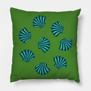 SEASHELLS Scattered Tropical Scallop Clam Shells Undersea Ocean Sea Life in Dark Teal Blue Turquoise and Dark Green - UnBlink Studio by Jackie Tahara Pillow