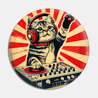 Funny Deejay House Cat Retro Vintage Pin