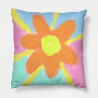 Pink blue orange flower watercolor art Pillow