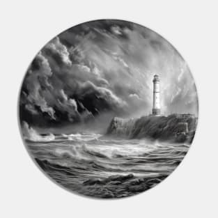 Lighthouse Sea Landscape Wild Ocean Nature Ink Sketch Style Pin