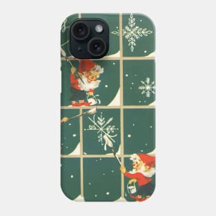 Retro 1980s Christmas Window Snowflakes Painting Elves Phone Case