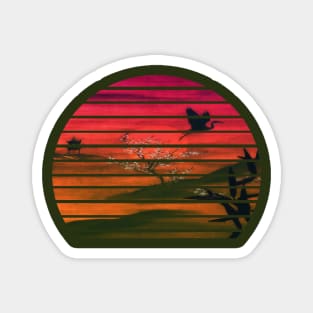 Lispe Traditional Japanese Aesthetic Sunset with Crane Silhouette Magnet