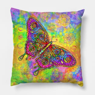 Rainbow Paisley Bohemian Mandala Butterfly Pillow