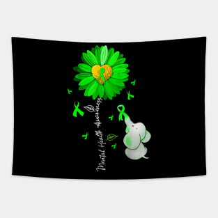 Sunflower Green Ribbon Elephant Tapestry