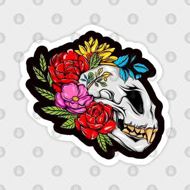 Monsters  Skull with Flowers Magnet by Merilinwitch