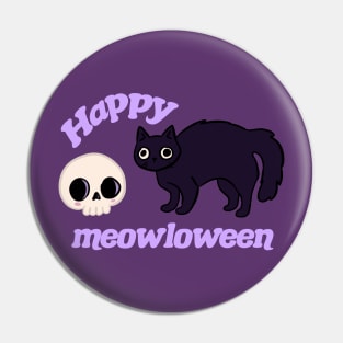 Happy meowloween a cute black cat with a skull Pin