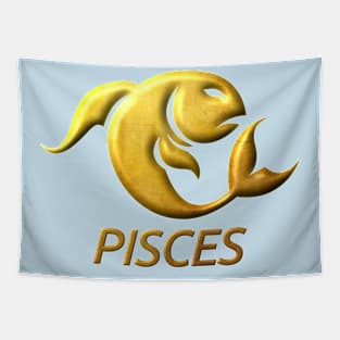 Golden Pisces Zodiac Sign Relief Stamped In Gold Tapestry