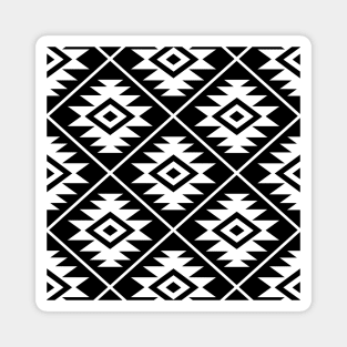 Aztec Symbol Big Pattern White on Black Magnet