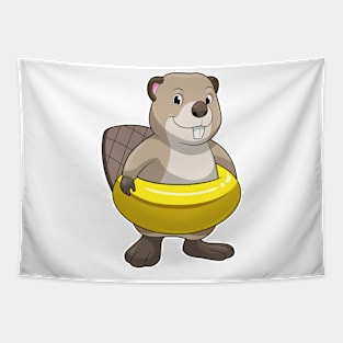 Beaver at Swimming with Swim ring Tapestry