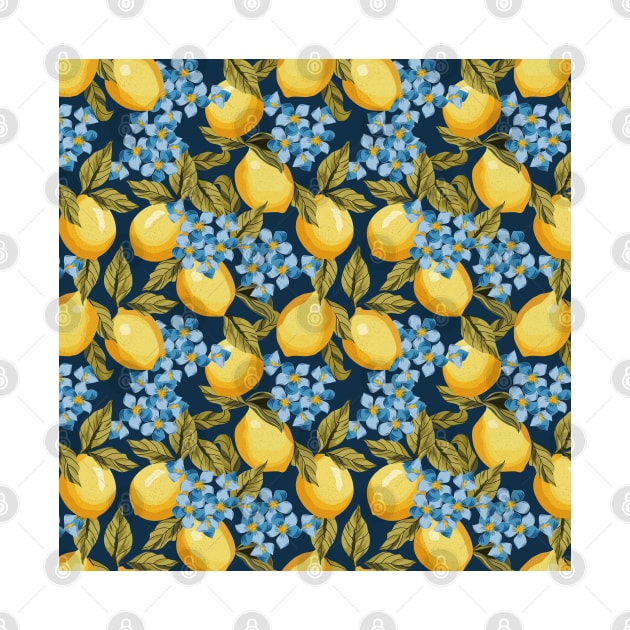 Lemons Pattern On Blue by Designoholic