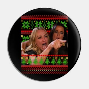 Woman Screaming At A Cat Ugly Christmas Sweater Pin