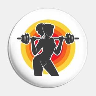 Fitness Club or Gym emblem. Athletic woman silhouette Pin